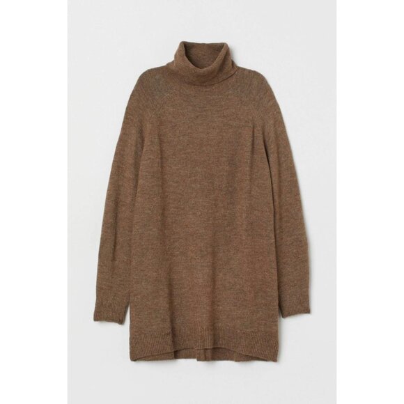 H&M Tunic Sweater Turtleneck Wool Brown Melange - Picture 2 of 2
